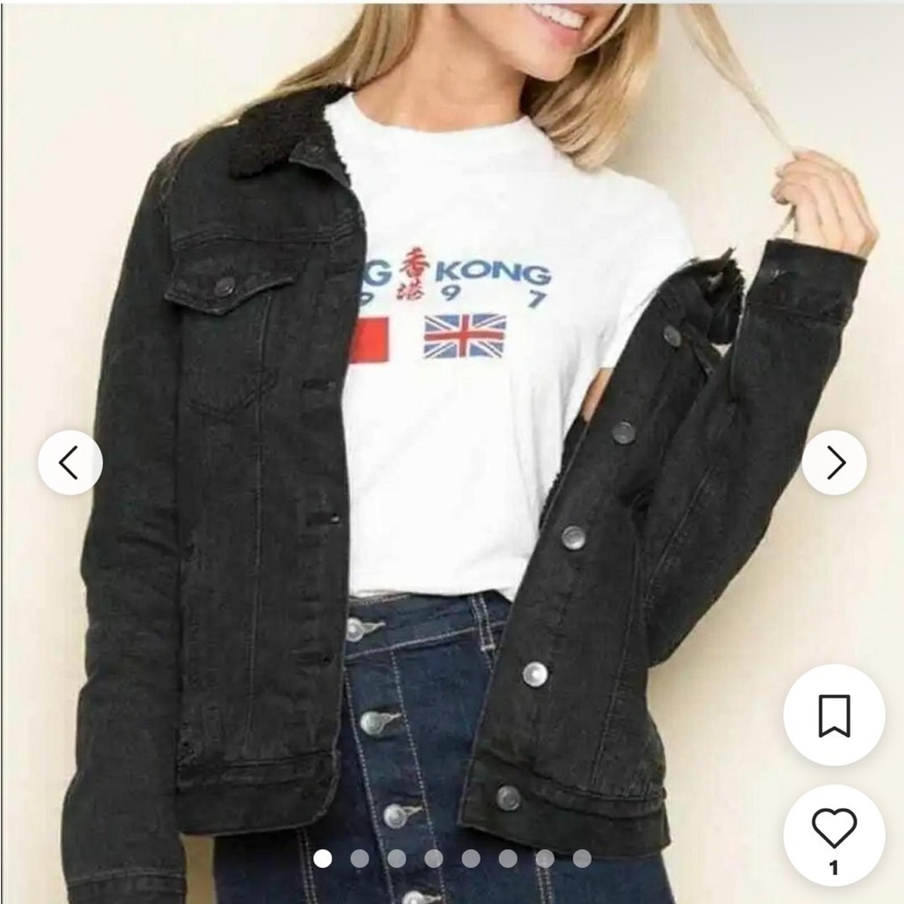 Brandy Melville Black Denim Jacket with Black Sherpa Lining